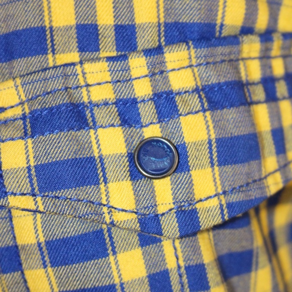 North Face, yellow & Blue plaid flannel snap buttons long sleeve shirt - Picture 10 of 10